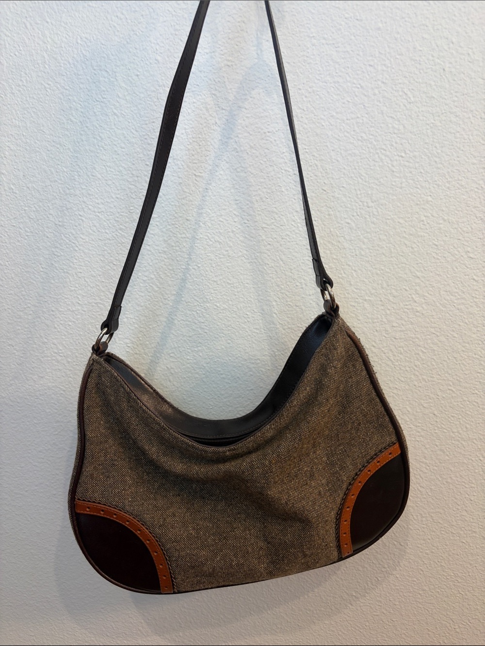 Express Brown Canvas and Leather Accent Shoulder Bag
